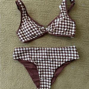 Cupshe Houndstooth Bikini in Brown and White